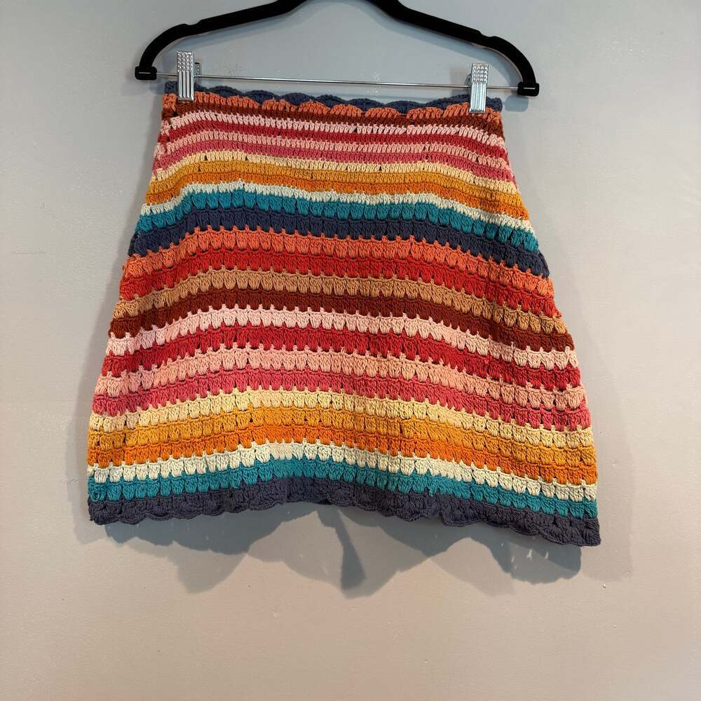 Anthropologie Crochet Mini Skirt – One Size – Multicolor Striped – 100% Cotton